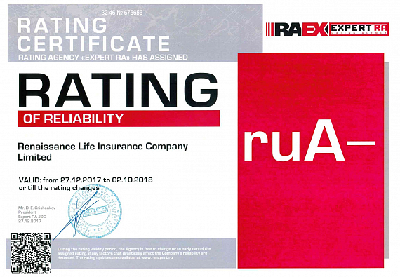 Рейтинг страховой компании «Ренессанс Жизнь» повышен до уровня ruА- по шкале RAEX (Эксперт РА)